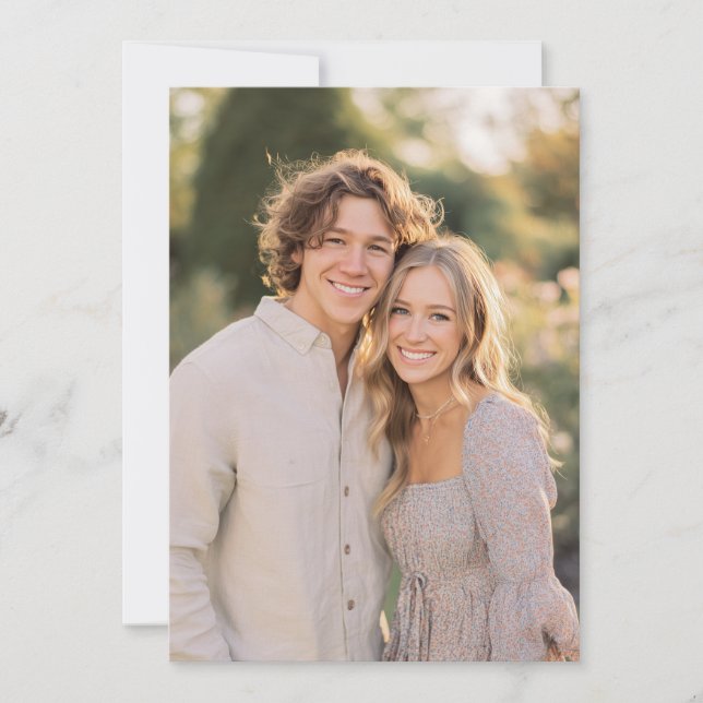 Glad Beige Blommig Foto Inbjudningar (Framsida)