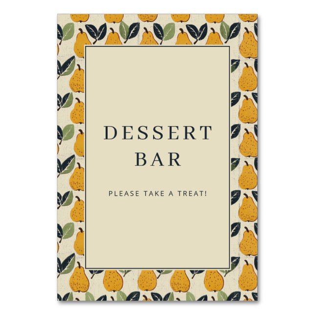 Glad Beige Päron Illustrationskant Bordsnummer (Framsidan)