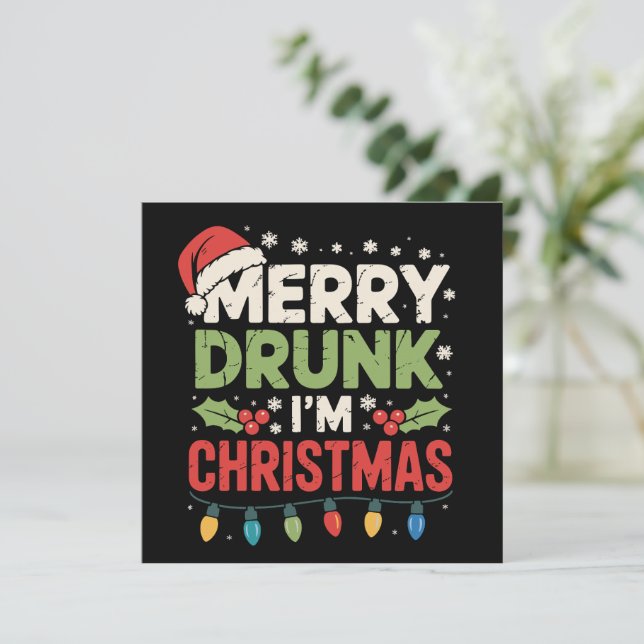 Glad Berusad Jag Är Jul Rolig Tomte Skämt Dricka Julkort (Stående Fram)