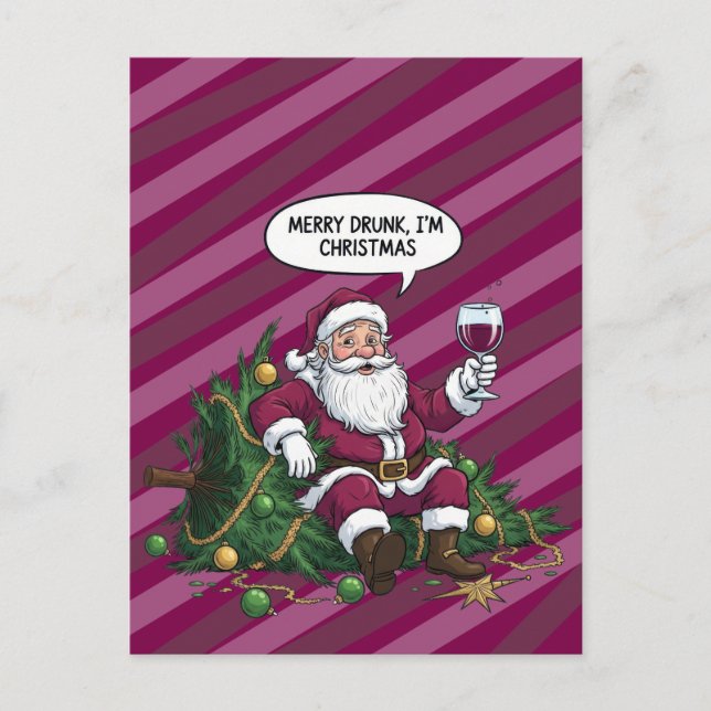 Glad Berusad Tomte Jul Vykort (Framsida)