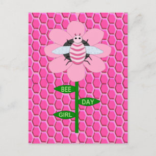Glad Biddag Flicka Rosa Födelsedags Humla Vykort