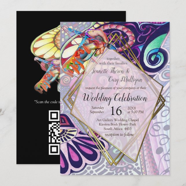 Glad blå konstnärsfest doodle-skapelse inbjudningar (Fram/baksida)