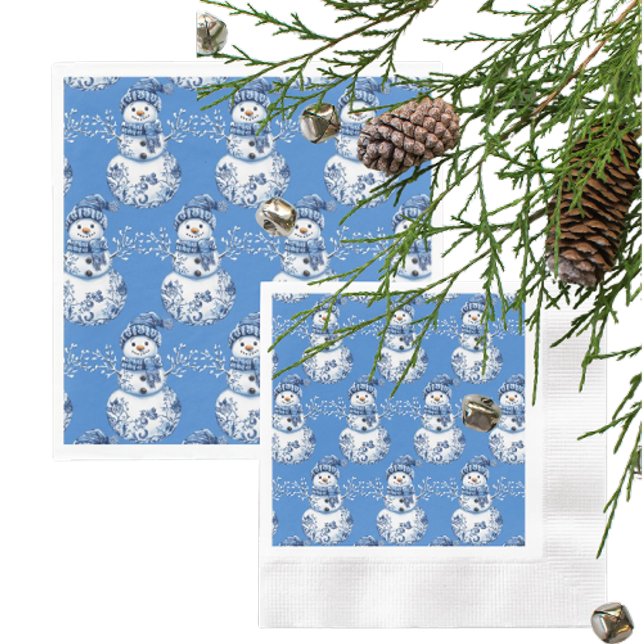 Glad blå vit glad snöman  pappersservett (Jolly snowmen party napkins!)