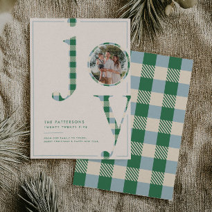 Glad blågrön Tartan familjefoto jul Julkort