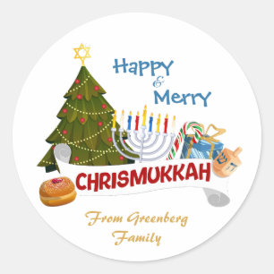 Glad Blended JulChrismukkah Träd, Menorah Runt Klistermärke