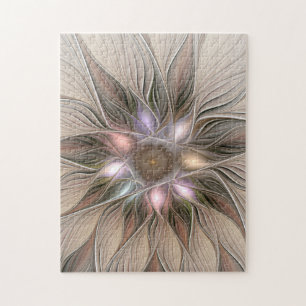 Glad blom abstrakt beige brun blomster fraktal pussel