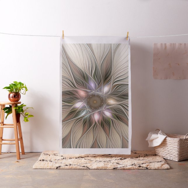 Glad blomabstract beige brun blomsterfraktal tyg (In Situ)