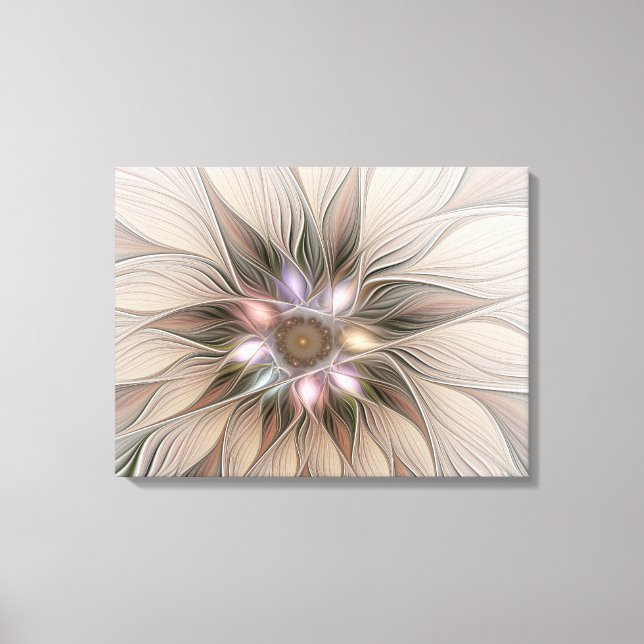 Glad blomma abstrakt beige brun blomsterfraktal canvastryck (Framsida)