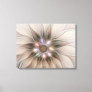 Glad blomma abstrakt beige brun blomsterfraktal canvastryck