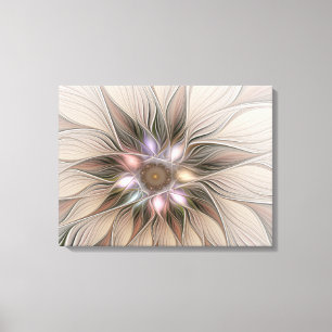 Glad blomma abstrakt beige brun blomstergrafik canvastryck