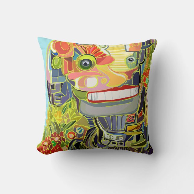 Glad blommrobot kudde (Framsida)