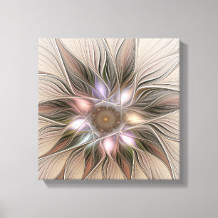 Glad blomster abstrakt beige brun blomster fraktal canvastryck