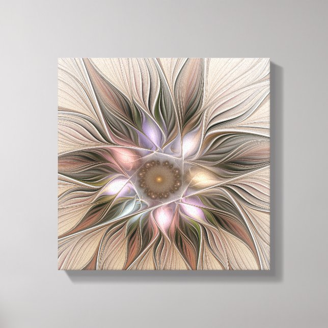 Glad blomster abstrakt beige brun blomster fraktal canvastryck (Framsida)