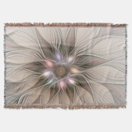 Glad blomster abstrakt beige brun blomster fraktal filt