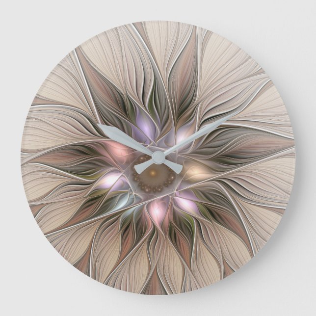 Glad blomster abstrakt beige brun blomster fraktal stor klocka (Framsida)