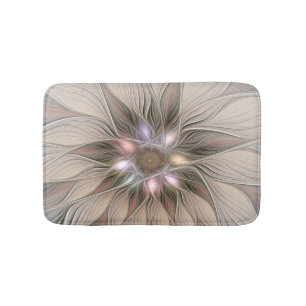 Glad blomsterabstrakt beige brun blomsterfraktal badrumsmatta