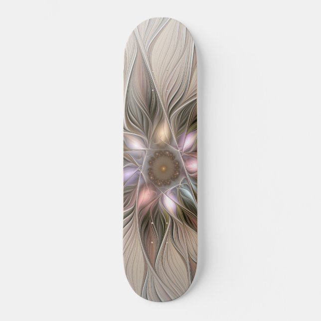 Glad blomsterabstrakt beige brun blomsterfraktal skateboard bräda 19,5 cm (Framsida)