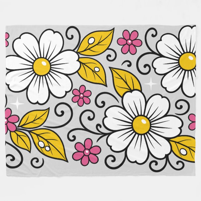 Glad blomsterdesign med djärva konturer fleecefilt (Framsidan (Horisontell))