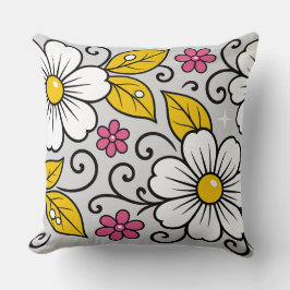 Glad blomsterdesign med djärva konturer kudde