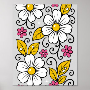 Glad blomsterdesign med djärva konturer poster