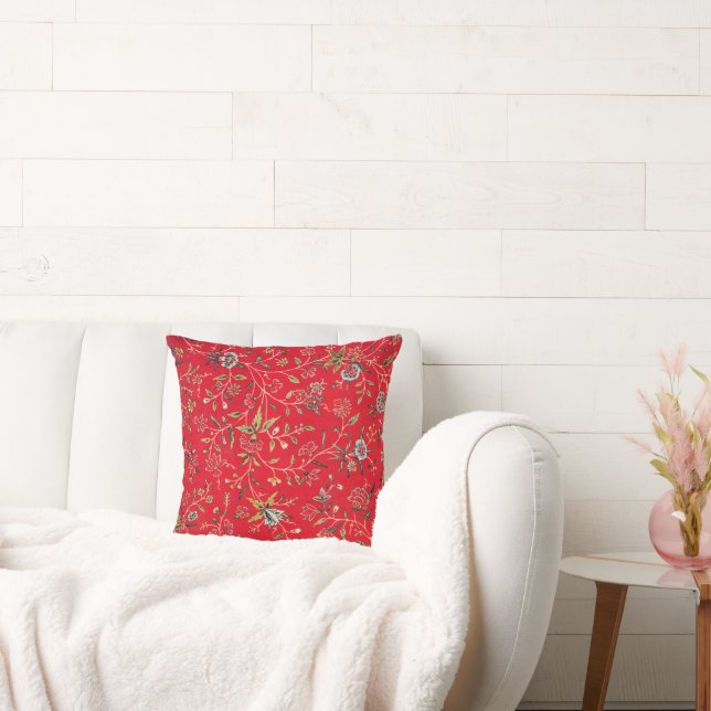 Glad blomsterform i ljust rött, kudde (Soffa)