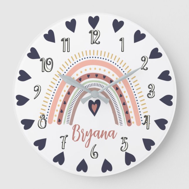 Glad Boho Regnbåge Modern Minimal Trendig Chic Stor Klocka (Framsida)