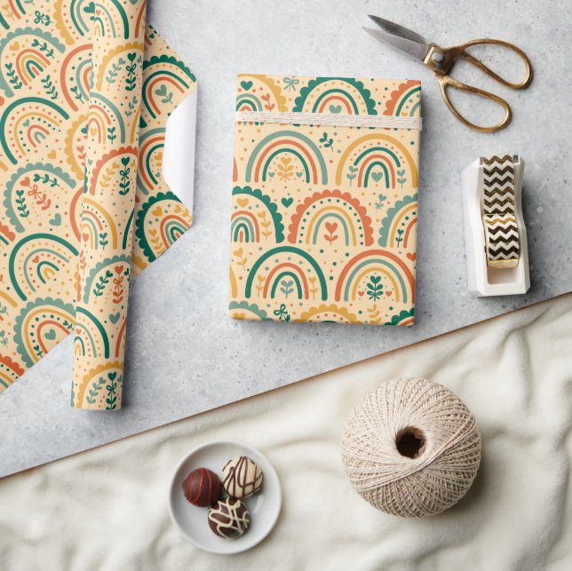 Glad Boho-regnbågsmönstrad presentpapperrulle Presentpapper (Hantverk)