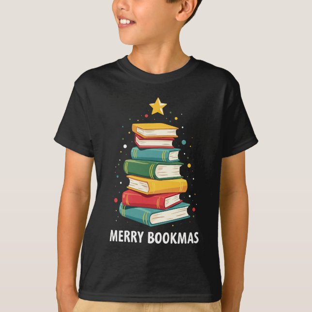 Glad bokjul - Festlig bokstapel för bokälskare T Shirt (Framsida)