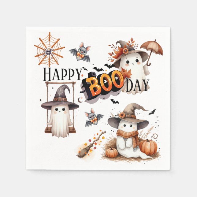 Glad BOO-dag Söt Vattenfärg Gäst Halloween Höst Pappersservett (Framsidan)
