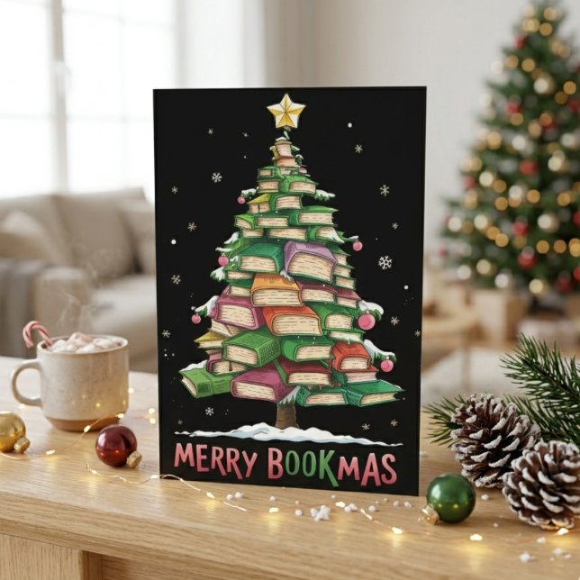 Glad Bookmas Bokträd Jul Bokälskare Konst Helg Vykort (Skapare uppladdad)