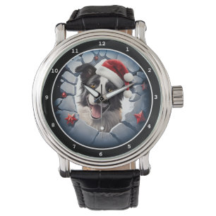 Glad Border Collie Julbild Armbandsur