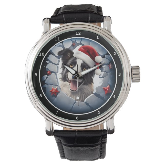 Glad Border Collie Julbild Armbandsur (Framsida)