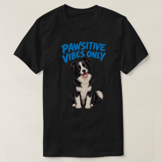 Glad Border Collie med blå borstbokstavering T Shirt