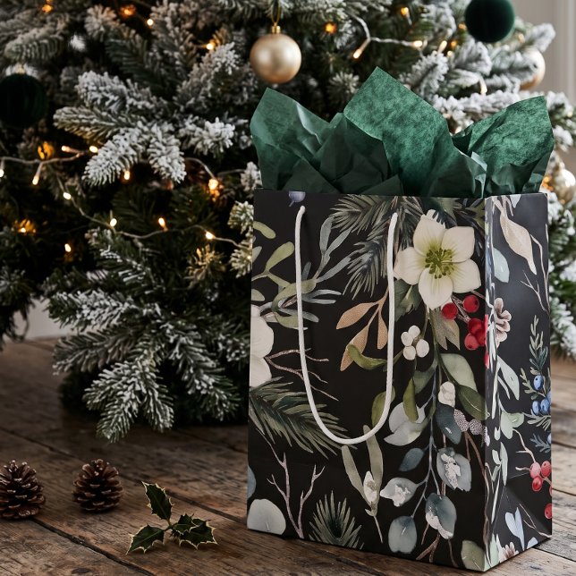 Glad botanisk jul Personlig (Joyful Botanical Christmas Personalized Medium Gift Bag
by Ricaso. Stunning winter flower pattern)