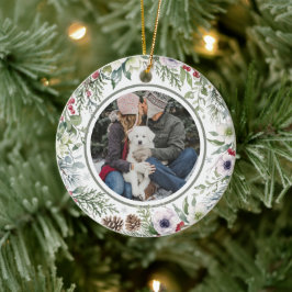 Glad botanisk jul Personlig Båge Foto Julgransprydnad Keramik