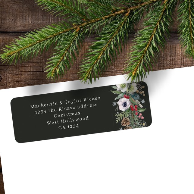 Glad botanisk jul Personlig  Returadress Etikett (Joyful Botanical Christmas Personalized Label
by Ricaso. Add your own address, business or personal)
