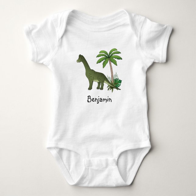 Glad Brachiosaurus Dinosaur Med Anpassat Barnnamn T Shirt (Framsida)
