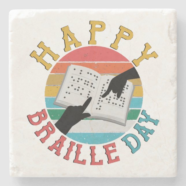 Glad Brailledag Stenunderlägg (Framsidan)
