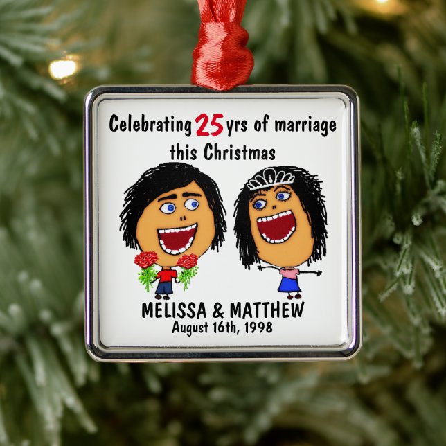 Glad bröllopsdag jul tecknad film julgransprydnad metall (Träd)