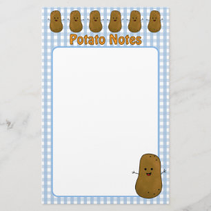 Glad Brun Potatis Blå Gingham Brevpapper