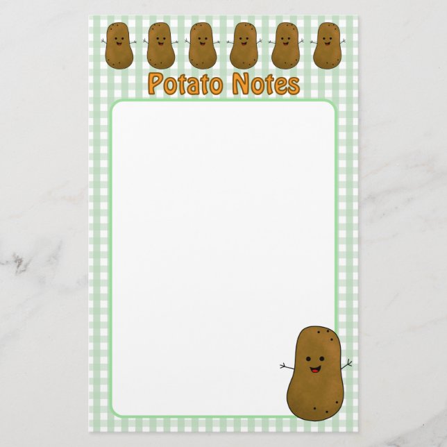 Glad Brun Potatis Grön Gingham Brevpapper (Framsida)