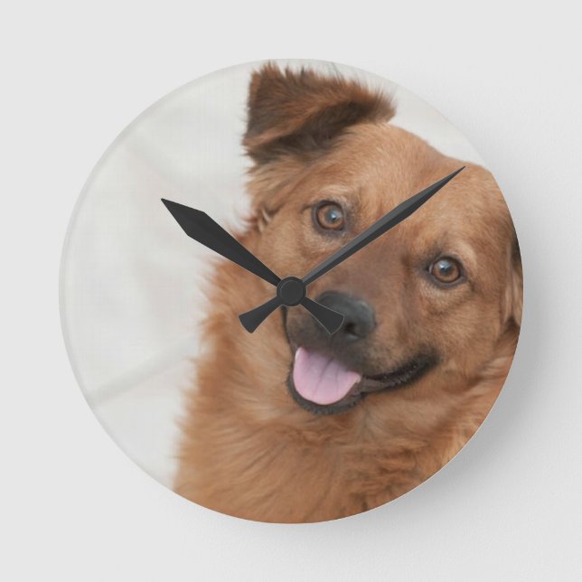 Glad Brun Valp Hund Rund Klocka (Framsida)