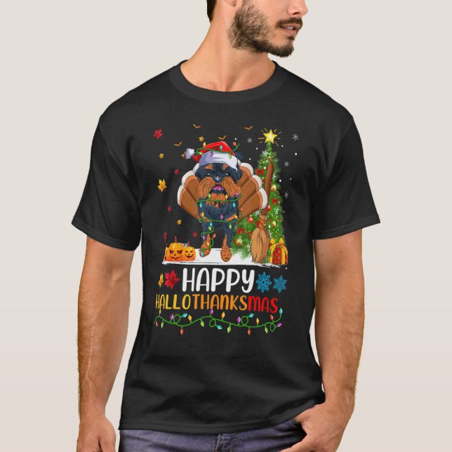 Glad Brysselgriffon Hund Hellothanksmas T Shirt (Framsida)
