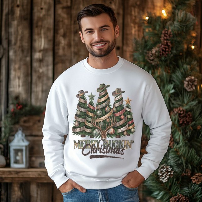 Glad Buckin' Jul – Kamouflage Cowboy Träd  Lång Ärmad Tröja (Skapare uppladdad)