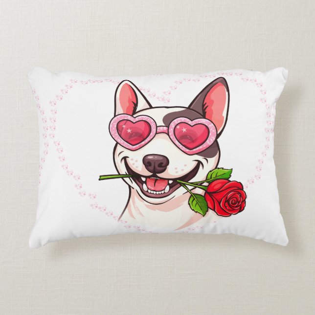 Glad bullterrier prydnadskudde (Framsidan)