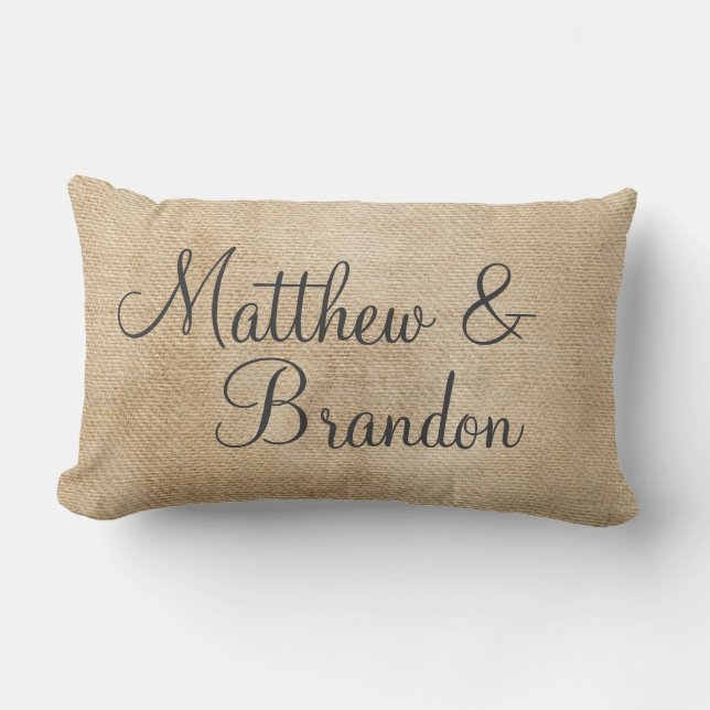 Glad Burlapvintage personifierar bröllopnamn Lumbarkudde (Framsida)