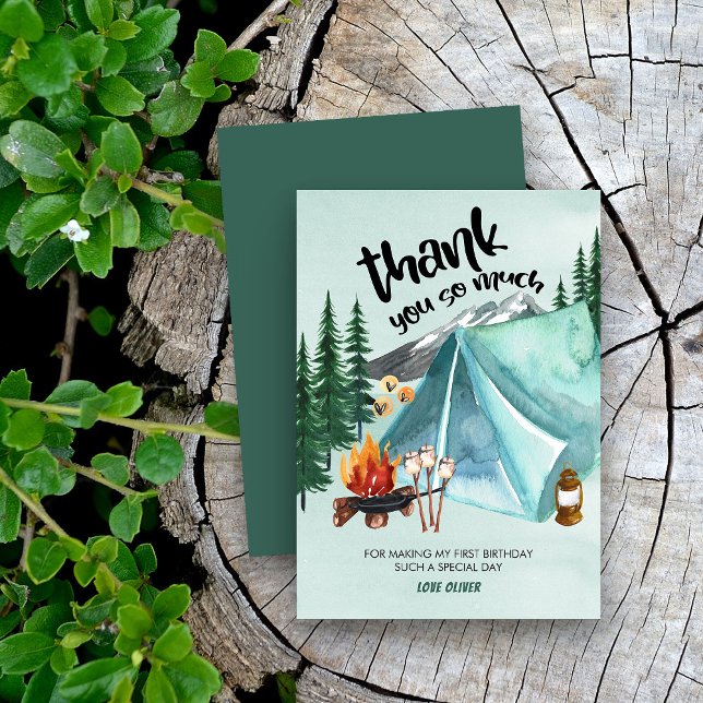 Glad Campare Camping Tält Födelsedags Tack Kort (Camping themed thank you cards)