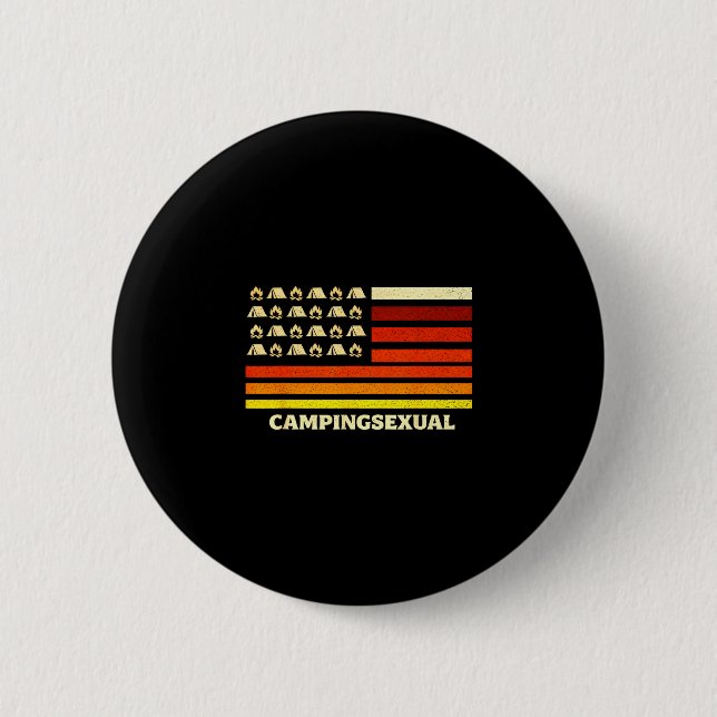 Glad campare campingliv retroflagga tält knapp (Framsida)