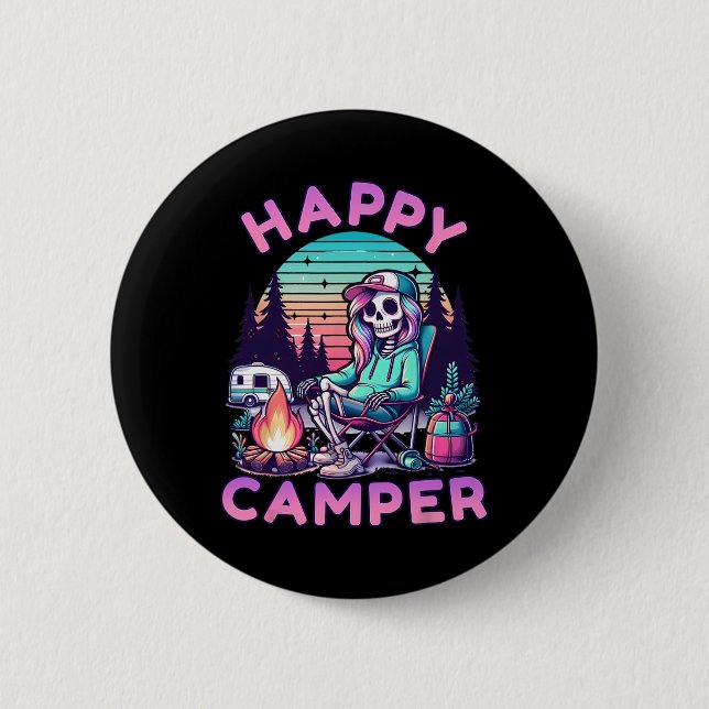 Glad Campare Skelett Camping Rolig Sommarledighet Knapp (Framsida)