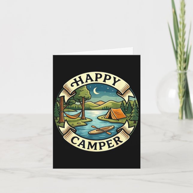 Glad campare söker äventyr camping lägereld kort (Framsida)